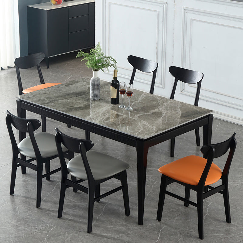 Rectangle 4 Legs Modern Dining Table Grey Tone Fixed Table of Sintered Stone