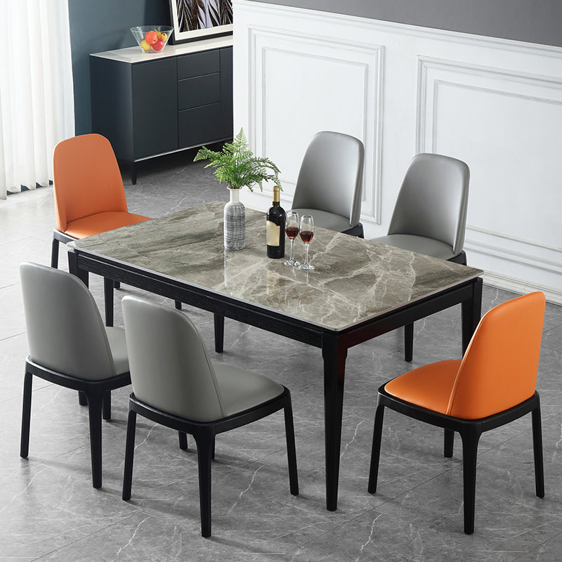 Rectangle 4 Legs Modern Dining Table Grey Tone Fixed Table of Sintered Stone