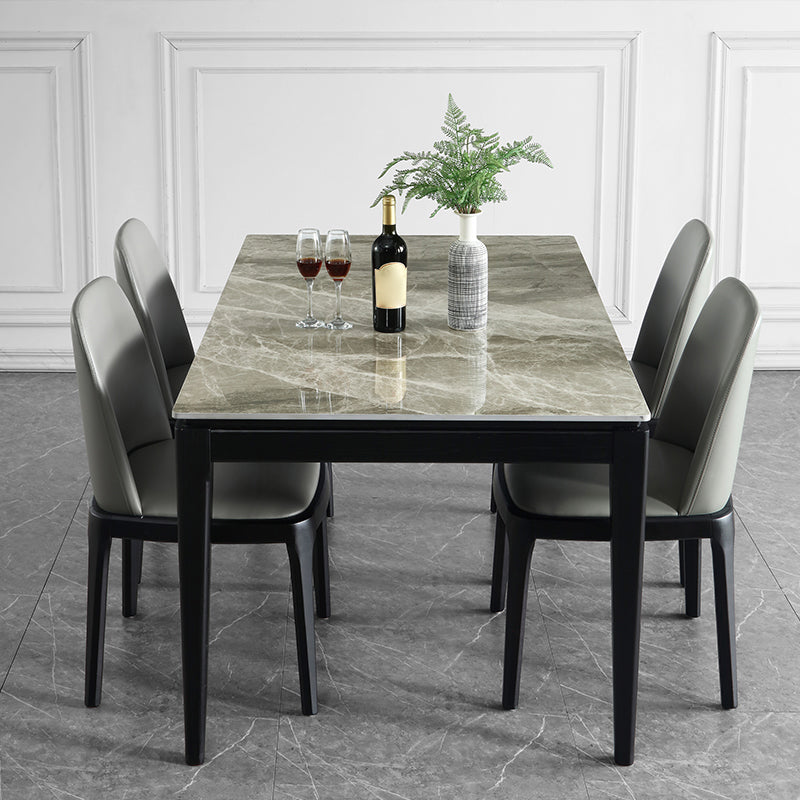 Rectangle 4 Legs Modern Dining Table Grey Tone Fixed Table of Sintered Stone