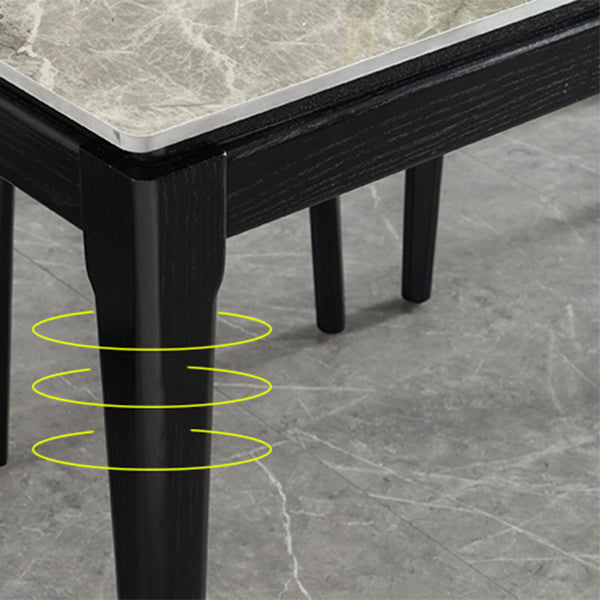 Rectangle 4 Legs Modern Dining Table Grey Tone Fixed Table of Sintered Stone