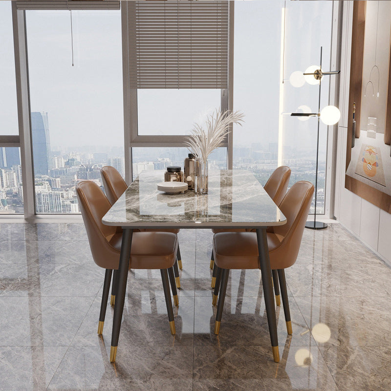 Stone Top Dining Table Modern Rectangle Dining Table with 4 Legs in Black