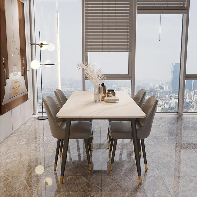 Stone Top Dining Table Modern Rectangle Dining Table with 4 Legs in Black