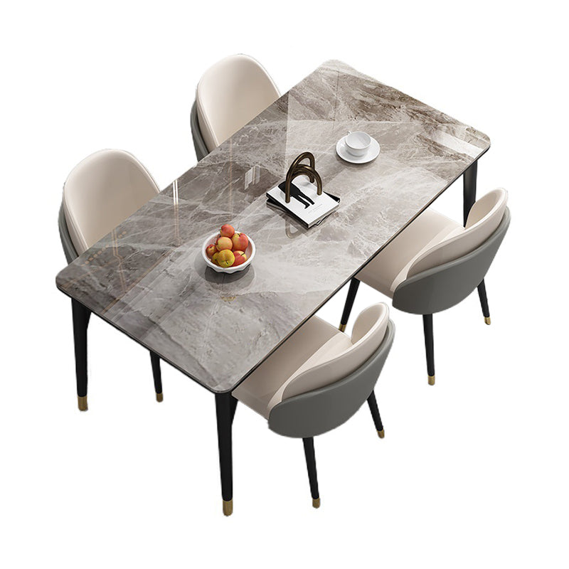 Stone Top Dining Table Modern Rectangle Dining Table with 4 Legs in Black