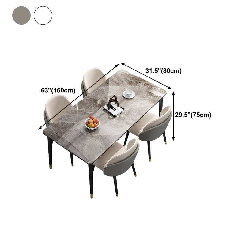 Stone Top Dining Table Modern Rectangle Dining Table with 4 Legs in Black