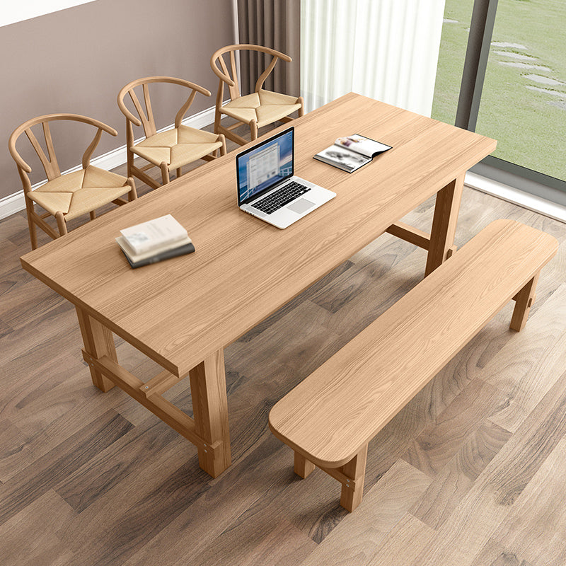 Modern Ash Wood Table for Restaurant Rectangle Dining Table with Trestle Base
