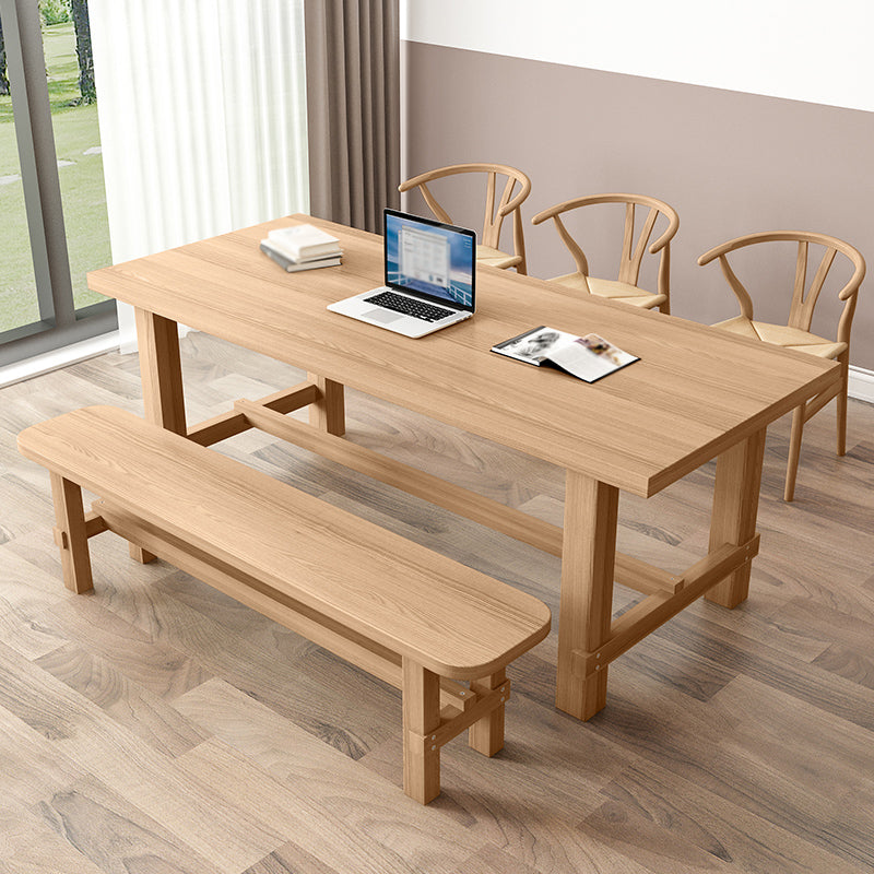 Modern Ash Wood Table for Restaurant Rectangle Dining Table with Trestle Base