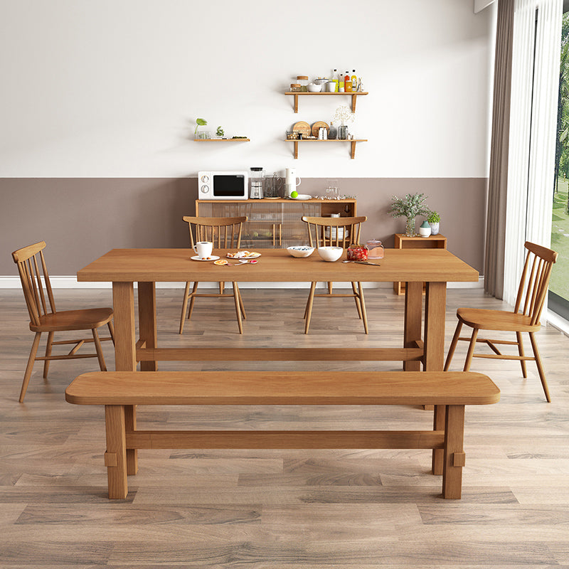 Modern Ash Wood Table for Restaurant Rectangle Dining Table with Trestle Base