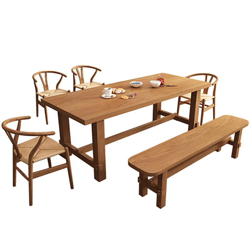 Modern Ash Wood Table for Restaurant Rectangle Dining Table with Trestle Base