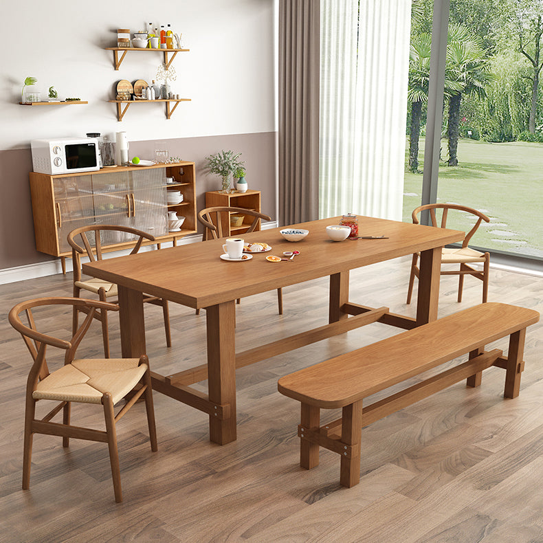 Modern Ash Wood Table for Restaurant Rectangle Dining Table with Trestle Base