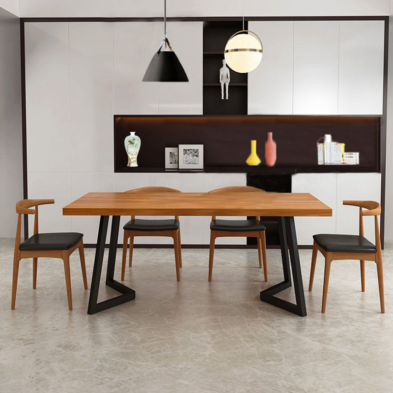 Pine Wood Top Dining Table Modern Rectangle Table with Sled Base