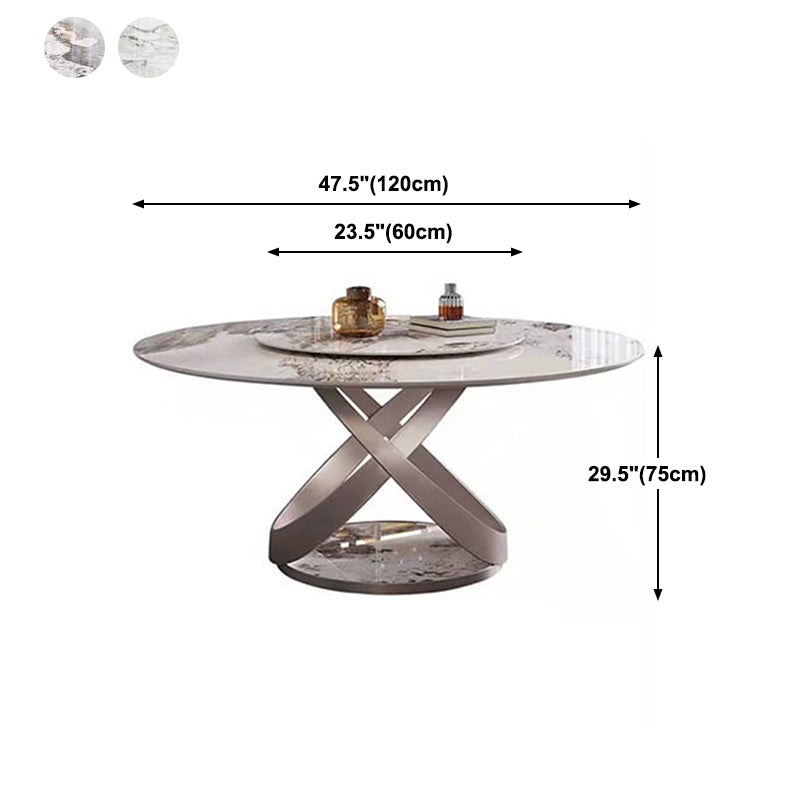Modern Round Drop-leaf Table Stone with Metal Base Pedestal Dining Table