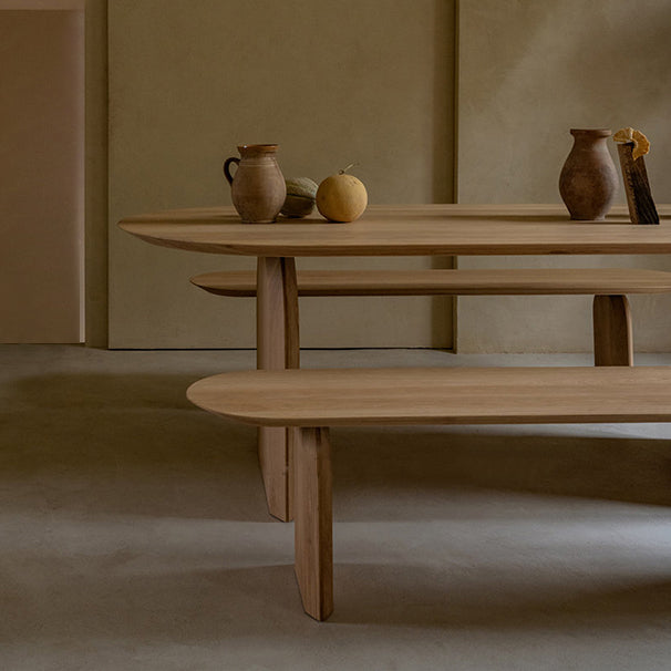 Pine Wood Top Dining Table Modern Oval Table with Sled Base in Brown