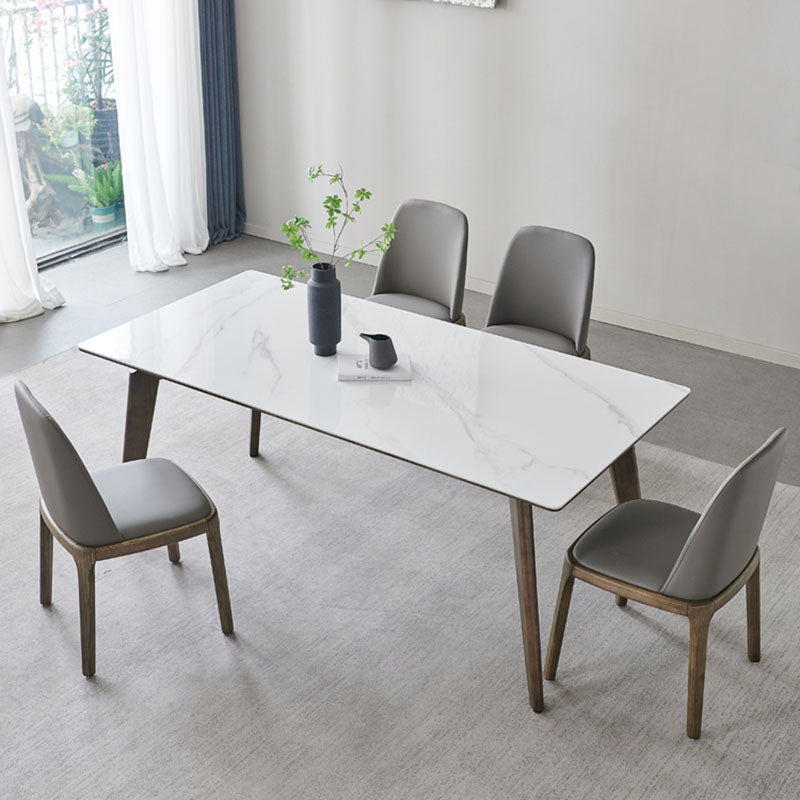 Modern Stone Dining Site Table 4 Wood Legs Rectangle Home Dining Table