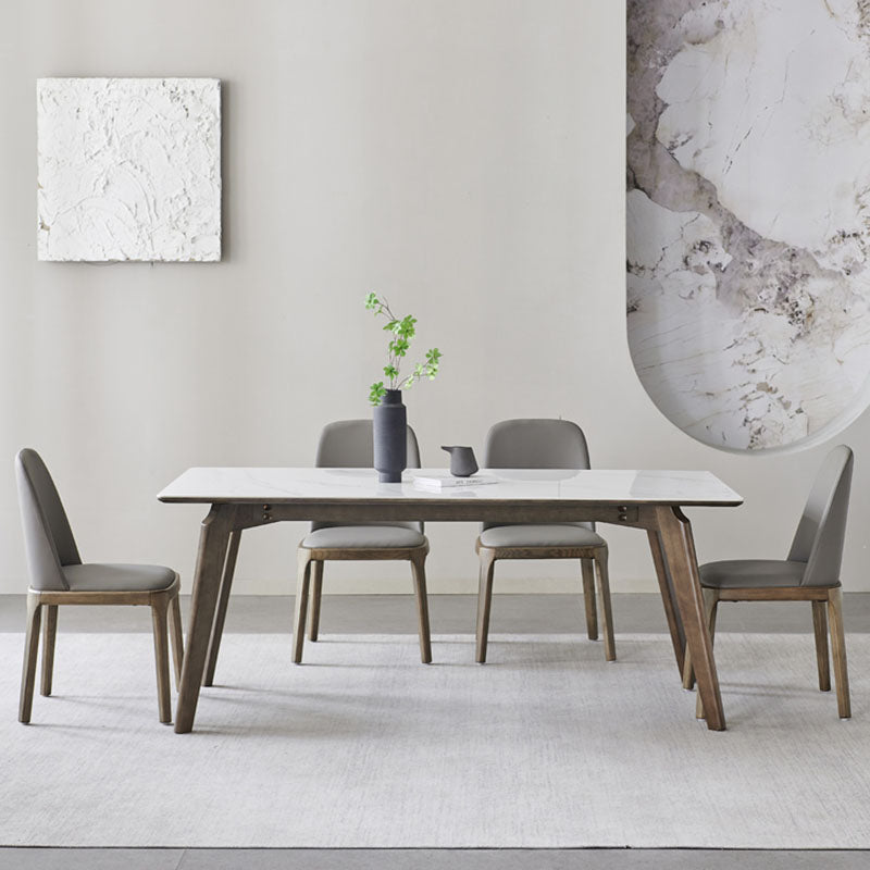 Modern Stone Dining Site Table 4 Wood Legs Rectangle Home Dining Table