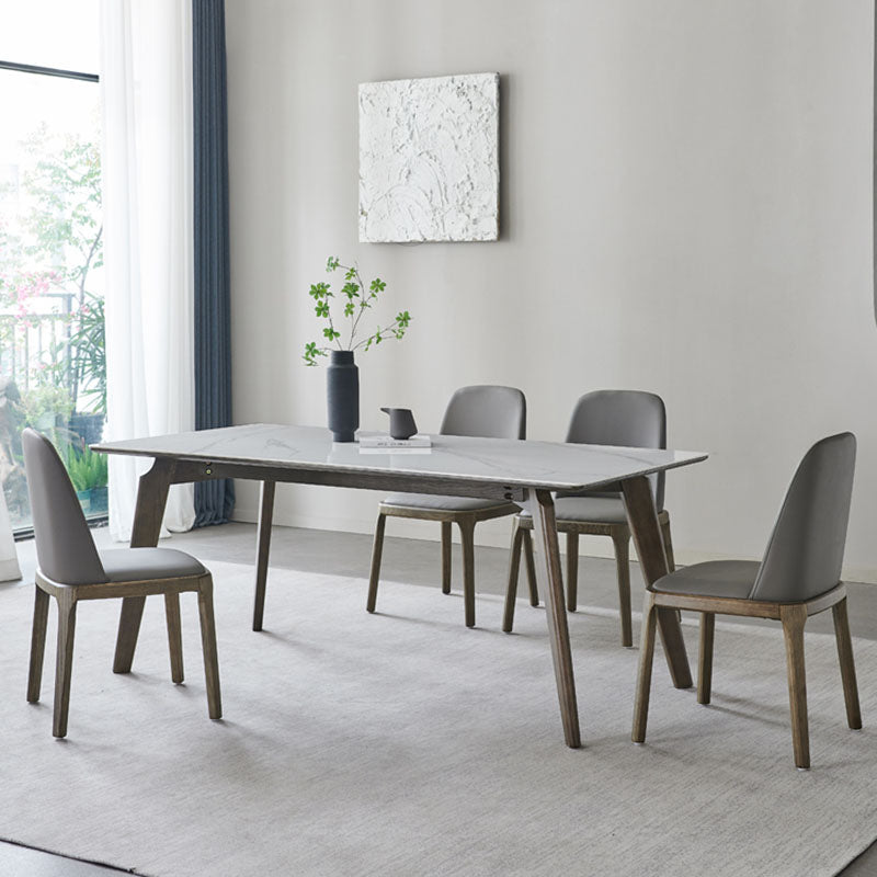 Modern Stone Dining Site Table 4 Wood Legs Rectangle Home Dining Table