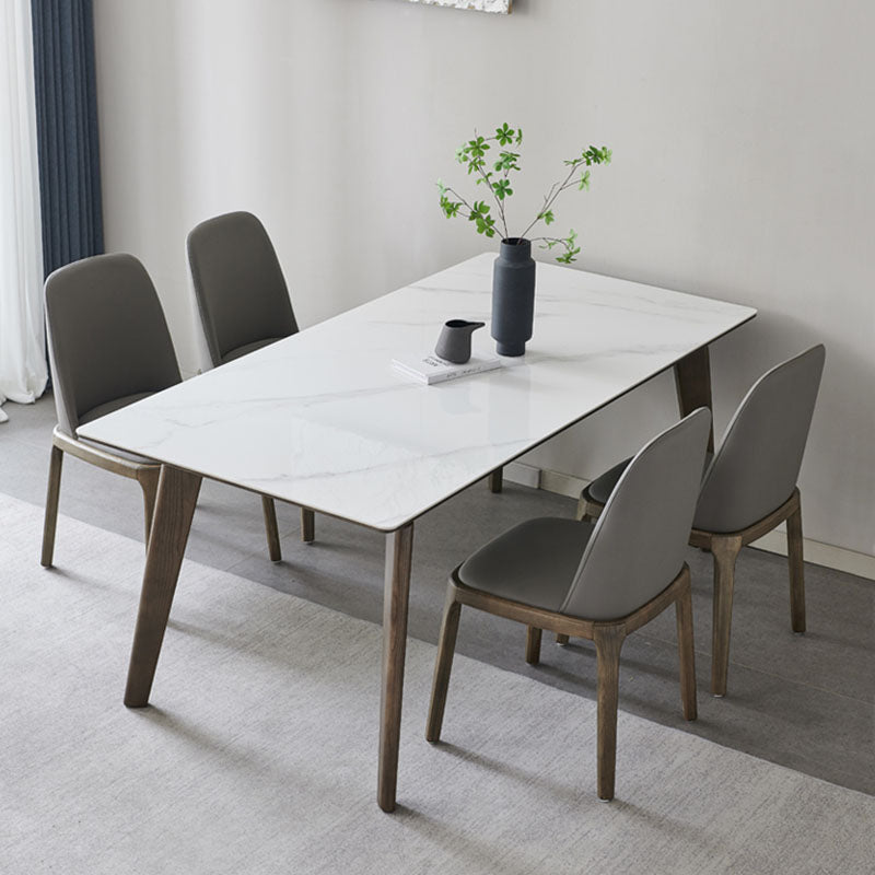Modern Stone Dining Site Table 4 Wood Legs Rectangle Home Dining Table