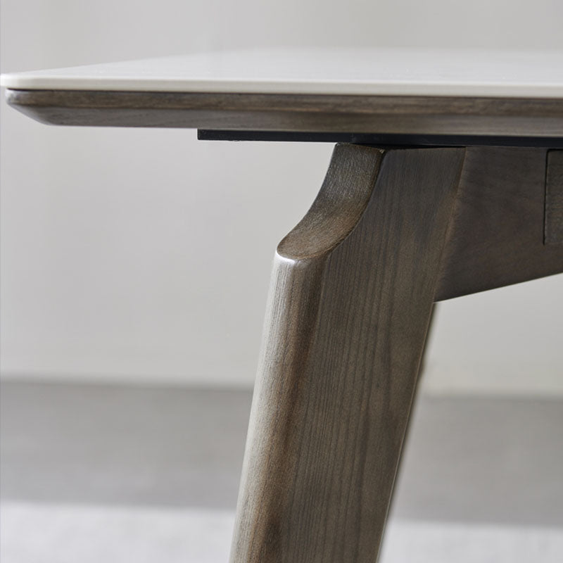 Modern Stone Dining Site Table 4 Wood Legs Rectangle Home Dining Table