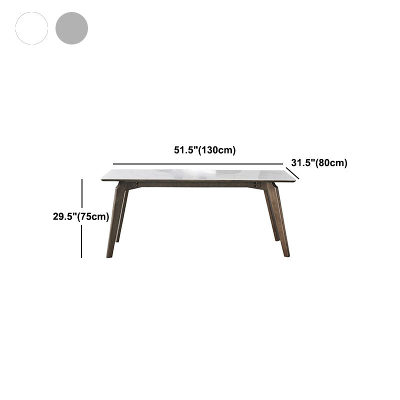 Modern Stone Dining Site Table 4 Wood Legs Rectangle Home Dining Table