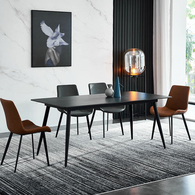 Stone Top Dining Table Industrial Rectangle Table with 4 Legs