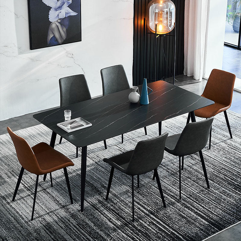 Stone Top Dining Table Industrial Rectangle Table with 4 Legs