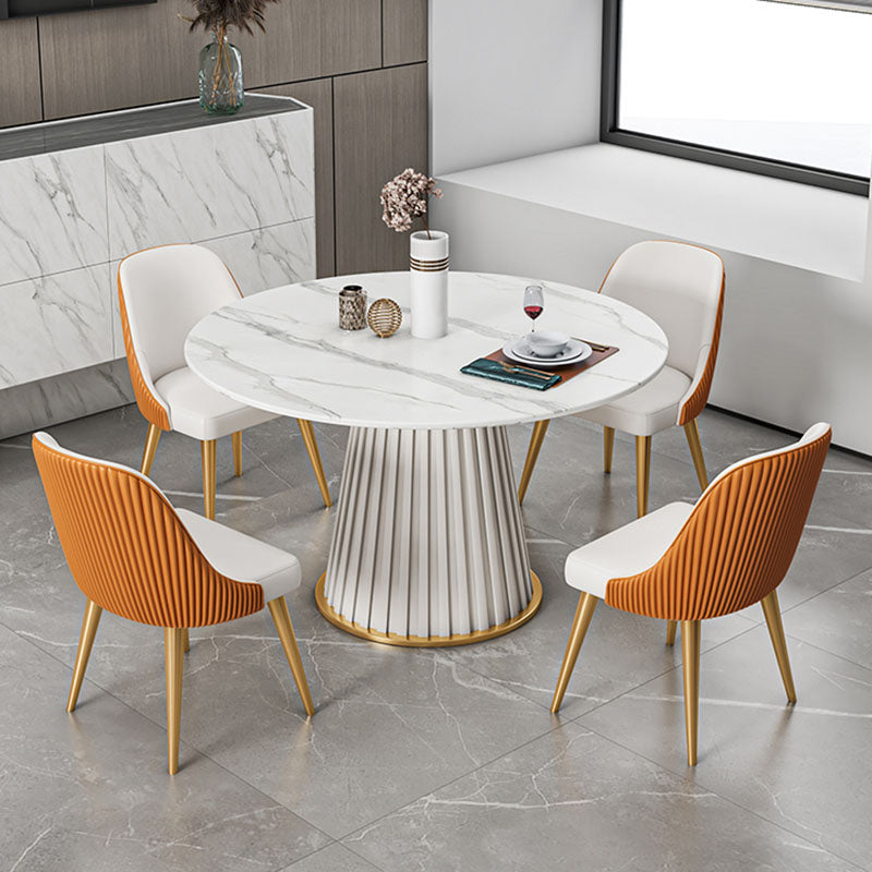 Glam Sintered Stone Dining Table Round Dining Table with Pedestal Base