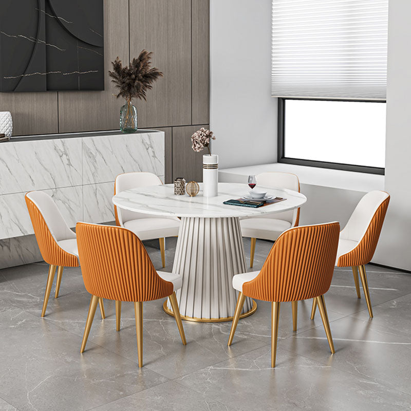 Glam Sintered Stone Dining Table Round Dining Table with Pedestal Base