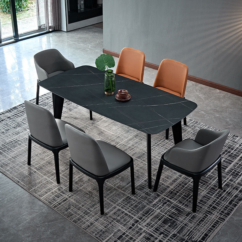 Stone Top Dining Table Contemporary Rectangle Table with 4 Legs in Black