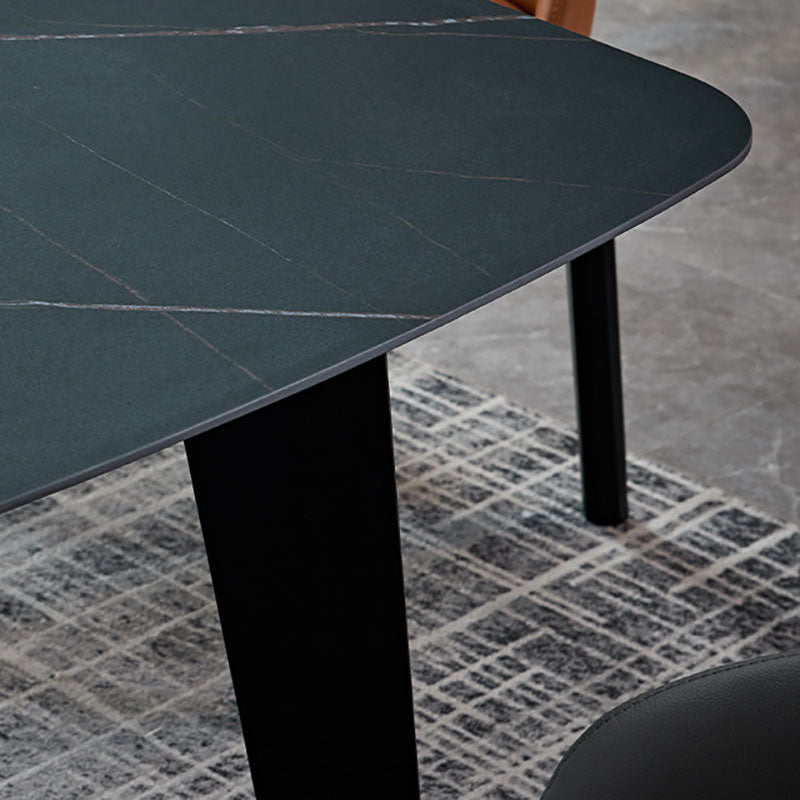 Stone Top Dining Table Contemporary Rectangle Table with 4 Legs in Black