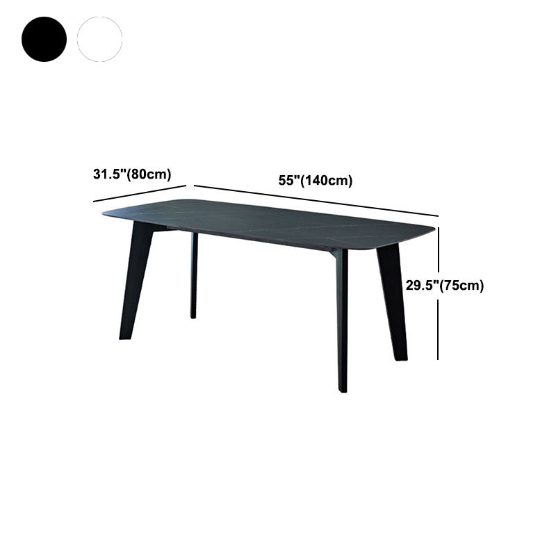 Stone Top Dining Table Contemporary Rectangle Table with 4 Legs in Black