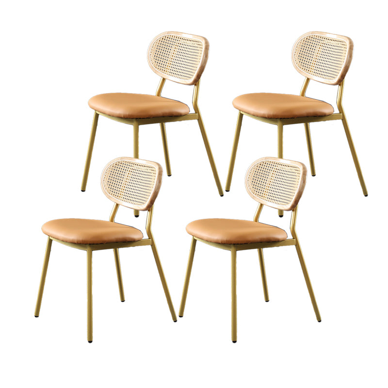 Glam Style PU Leather Chair Cane Back Armless Dining Chair for Indoor