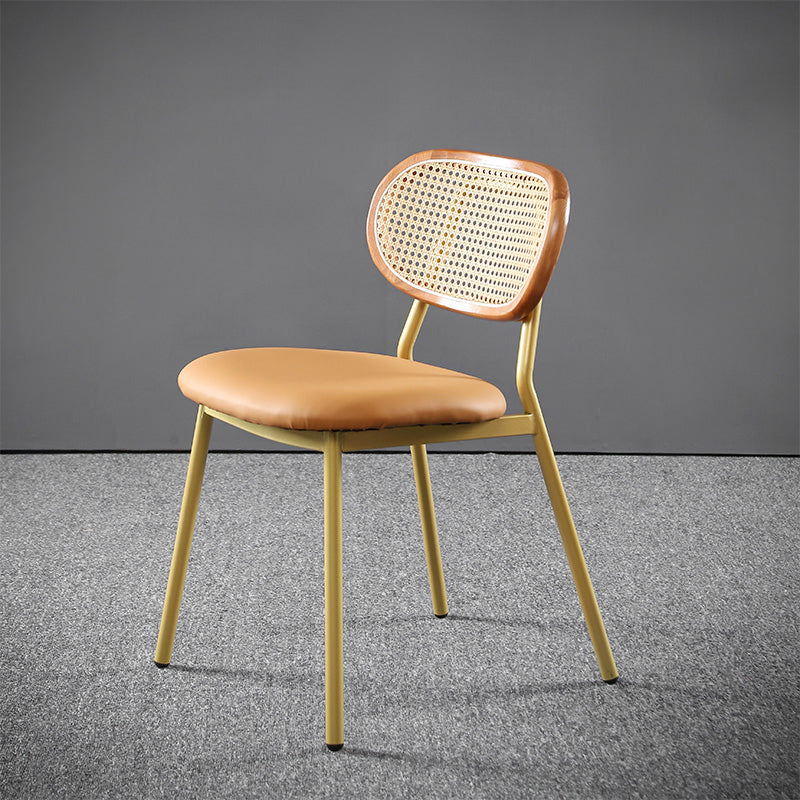Glam Style PU Leather Chair Cane Back Armless Dining Chair for Indoor