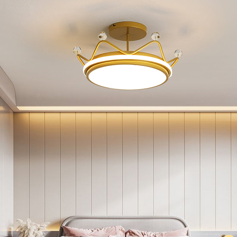 Crown Shape LED Ceiling Lamp Kids Style Iron 2 Lights Flush Mount for Bedroom