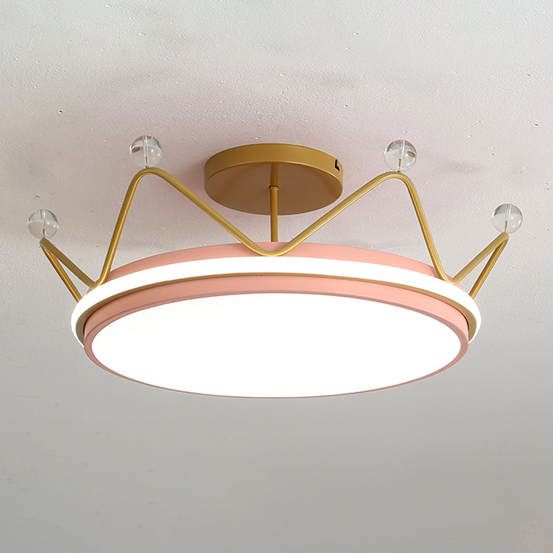 Crown Shape LED Ceiling Lamp Kids Style Iron 2 Lights Flush Mount for Bedroom