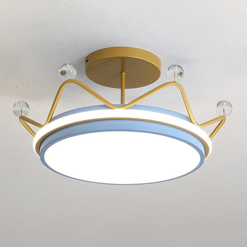 Crown Shape LED Ceiling Lamp Kids Style Iron 2 Lights Flush Mount for Bedroom