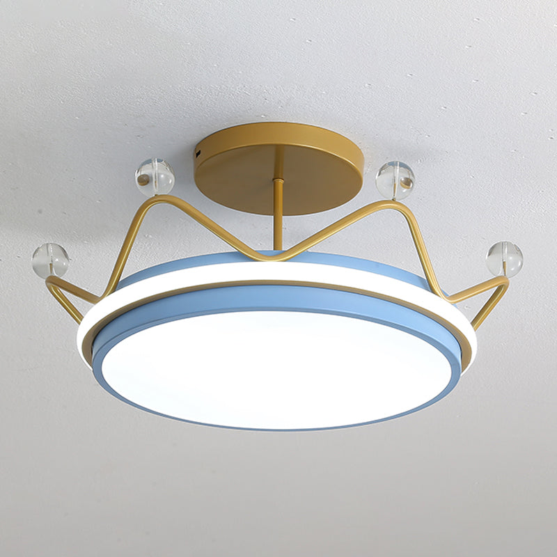 Crown Shape LED Ceiling Lamp Kids Style Iron 2 Lights Flush Mount for Bedroom