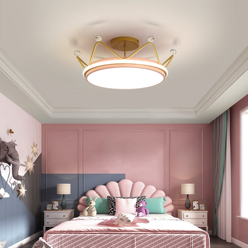 Crown Shape LED Ceiling Lamp Kids Style Iron 2 Lights Flush Mount for Bedroom