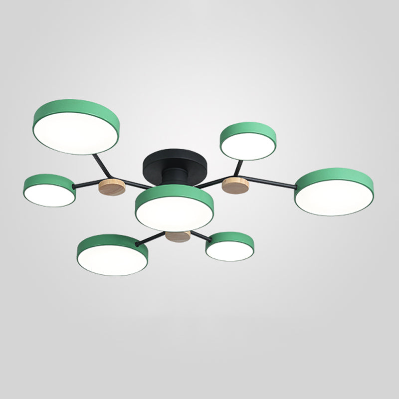 Multi Light Circle Ceiling Lamp Modern Macaron Style Metal Ceiling Lighting for Bedroom