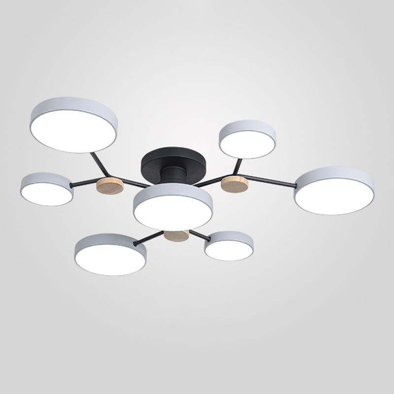 Multi Light Circle Ceiling Lamp Modern Macaron Style Metal Ceiling Lighting for Bedroom