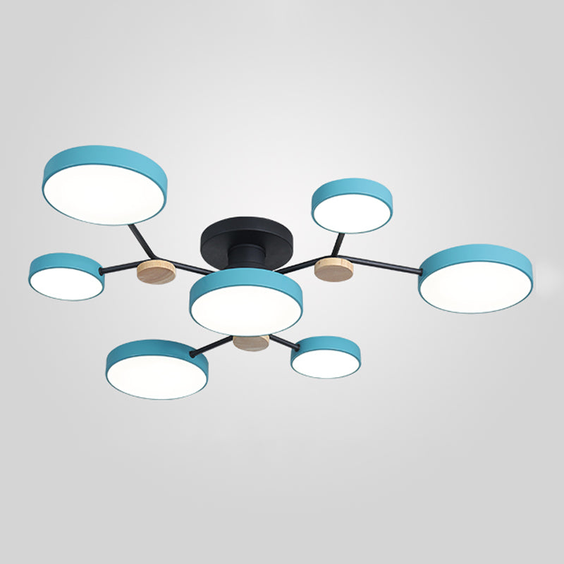 Multi Light Circle Ceiling Lamp Modern Macaron Style Metal Ceiling Lighting for Bedroom