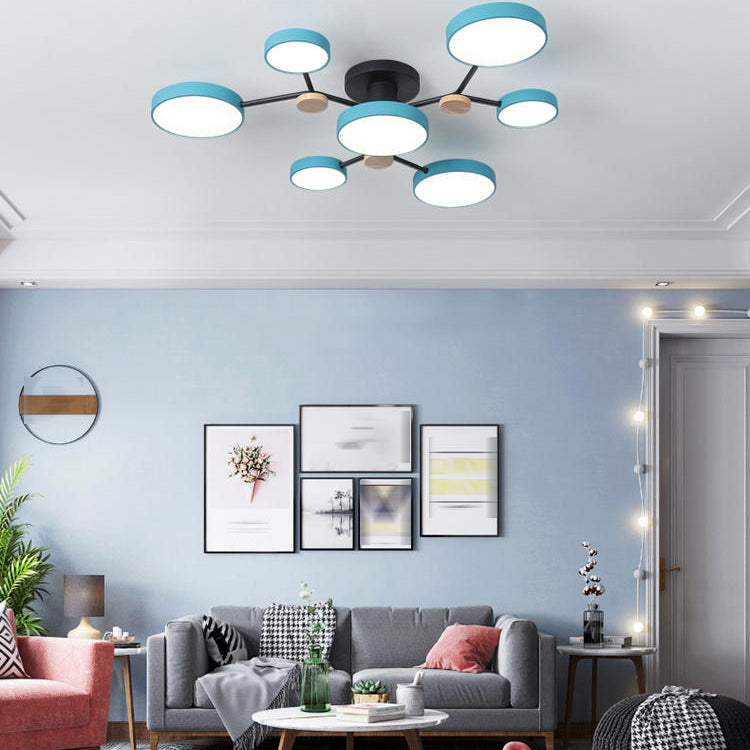Multi Light Circle Ceiling Lamp Modern Macaron Style Metal Ceiling Lighting for Bedroom