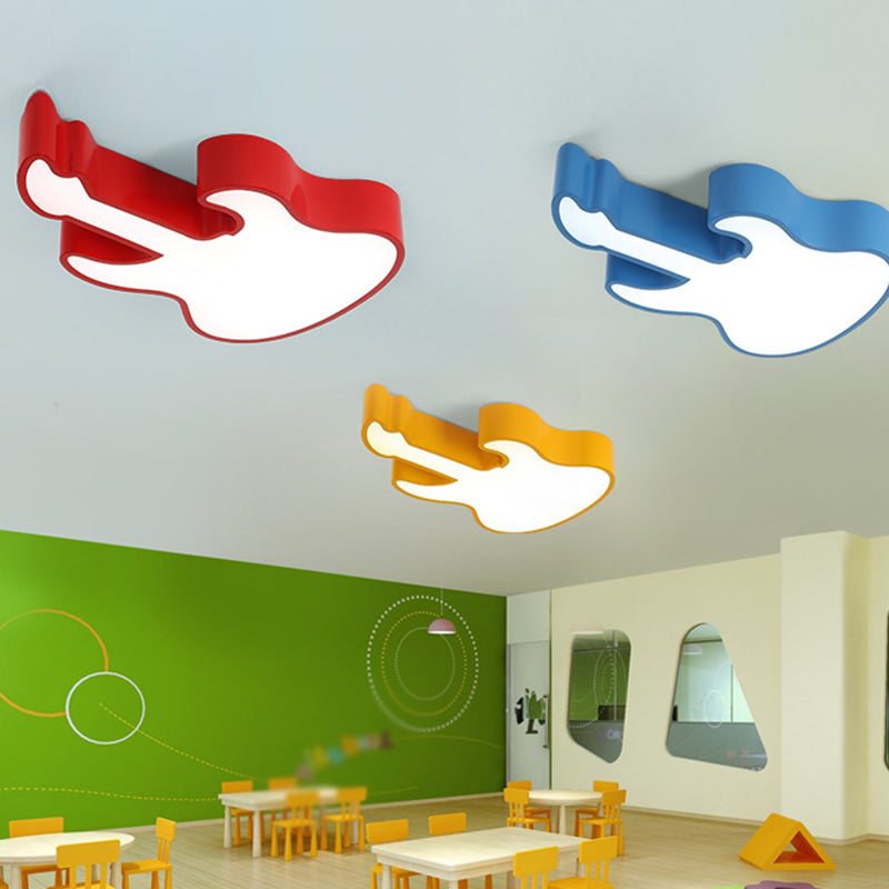 Guitar Flush Ceiling Light Kids Style Metal LED Kindergarten Ceiling Lighting