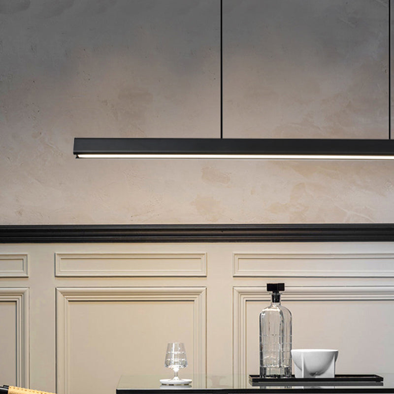 Black Metal Island Light Fixtures Modern Linear Restaurant Hanging Lamp with Acrylic Shade
