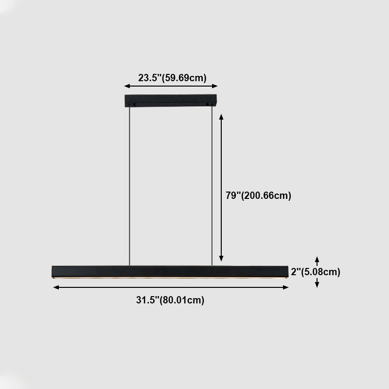 Black Metal Island Light Fixtures Modern Linear Restaurant Hanging Lamp with Acrylic Shade