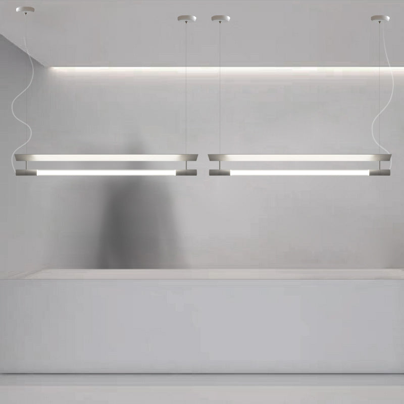 Modern Style Linear Shape Island Lighting Idea Metal 1 Light Island Pendant in Silver