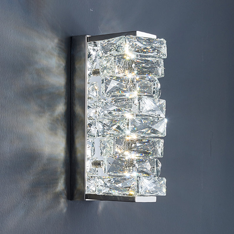 Contemporary Metal Wall Light Geometric Wall Sconce with Crystal for Bedroom