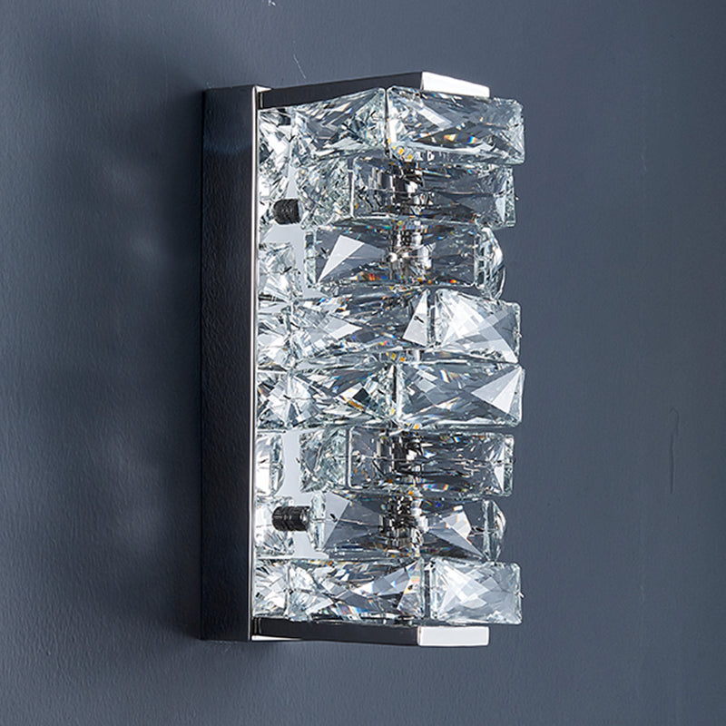 Contemporary Metal Wall Light Geometric Wall Sconce with Crystal for Bedroom