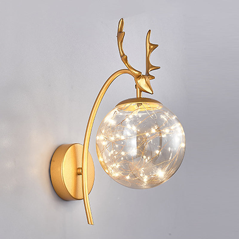Modern Style Spherical Shape Wall Sconce Glass 1 Light Wall Lighting for Bedroom