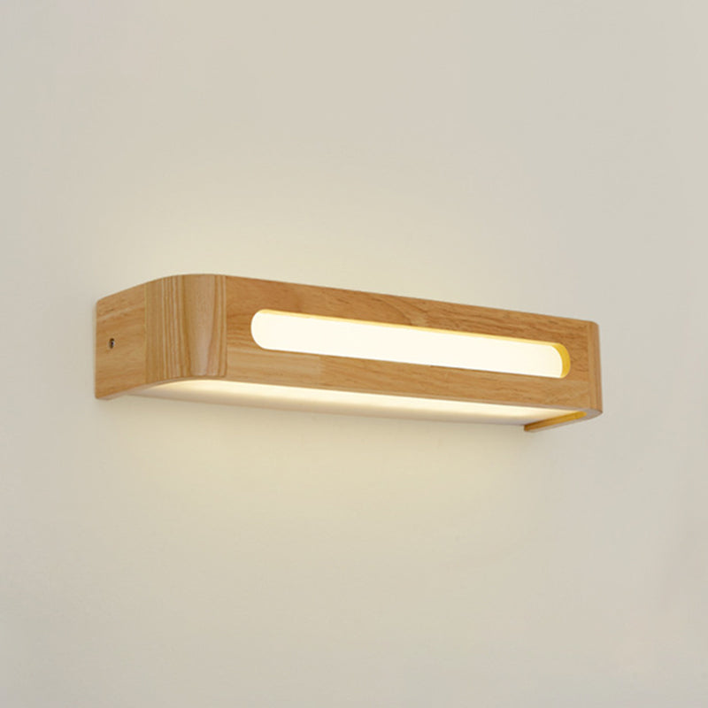 Square Shape Wood Wall Sconce Modern Style 1-Light Mirror Wall Light Fixtures in Brown