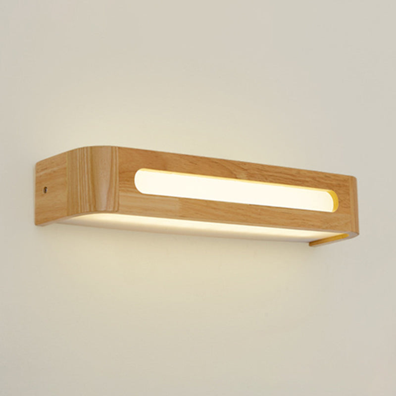 Square Shape Wood Wall Sconce Modern Style 1-Light Mirror Wall Light Fixtures in Brown