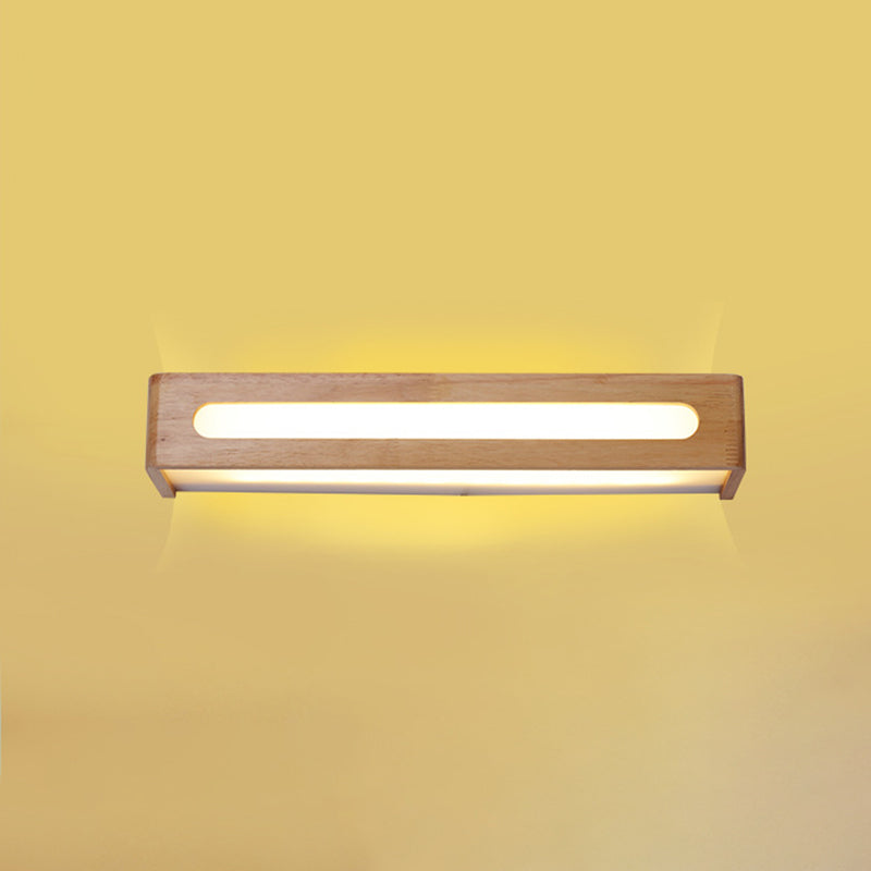 Square Shape Wood Wall Sconce Modern Style 1-Light Mirror Wall Light Fixtures in Brown